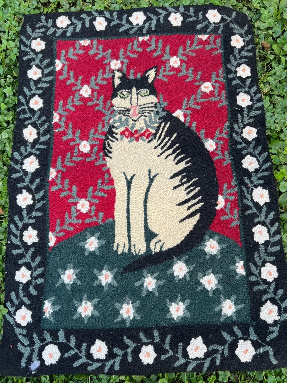 Floral Cat Folk Art Area Rug